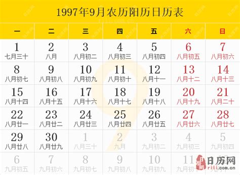 1997 天干地支|1997年日历带农历表，1997牛年阴阳历对照表，1997年每日天干。